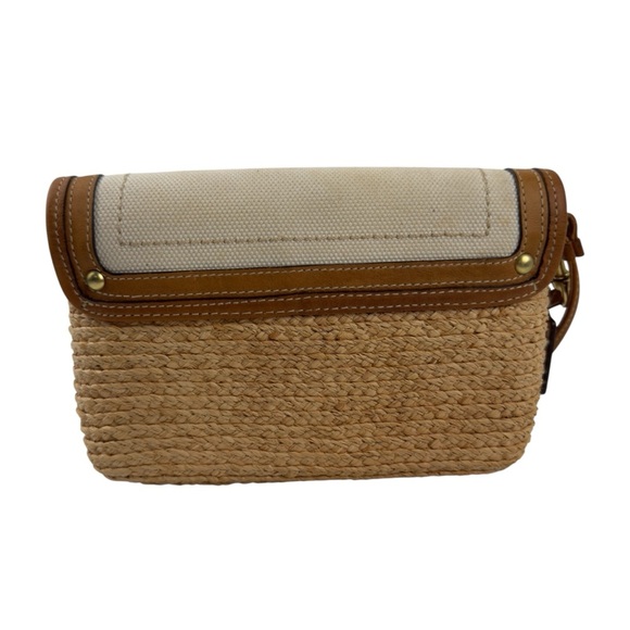 Coach Straw Summertime Clutch Wristlet Bag Natural Leather Trim Turnlock Coastal - Picture 3 of 16